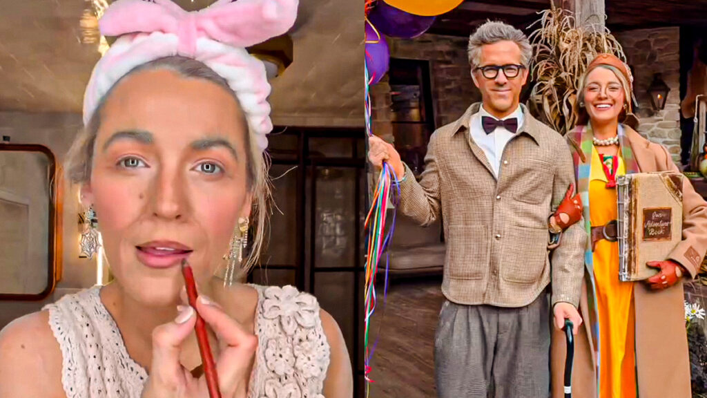 Blake Lively and Ryan Reynolds dressed as Carl and Ellie from Pixar’s Up, Halloween 2025.